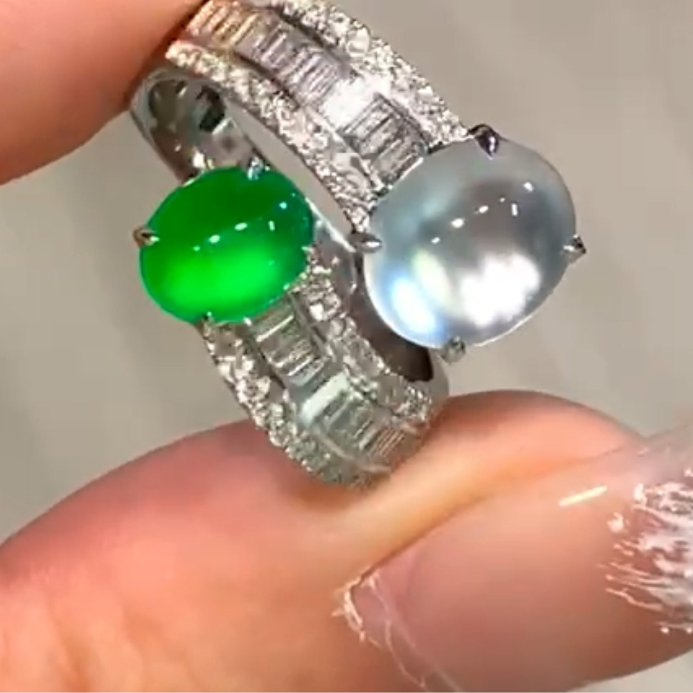 “Dual Serenity” Green and White Jadeite Ring