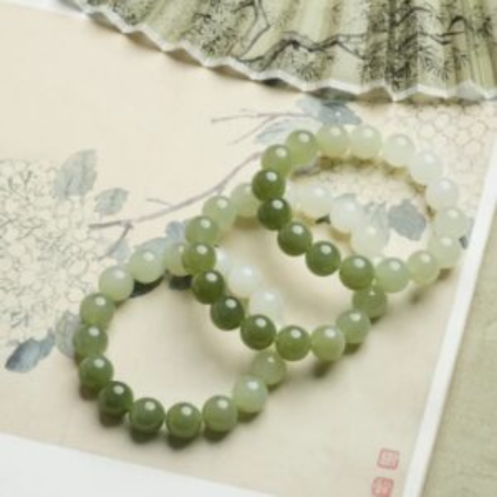 Gradient Nephrite Jade Bead Bracelet 12mm - Image 2