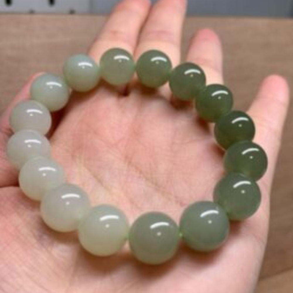 Gradient Nephrite Jade Bead Bracelet 12mm - Image 3