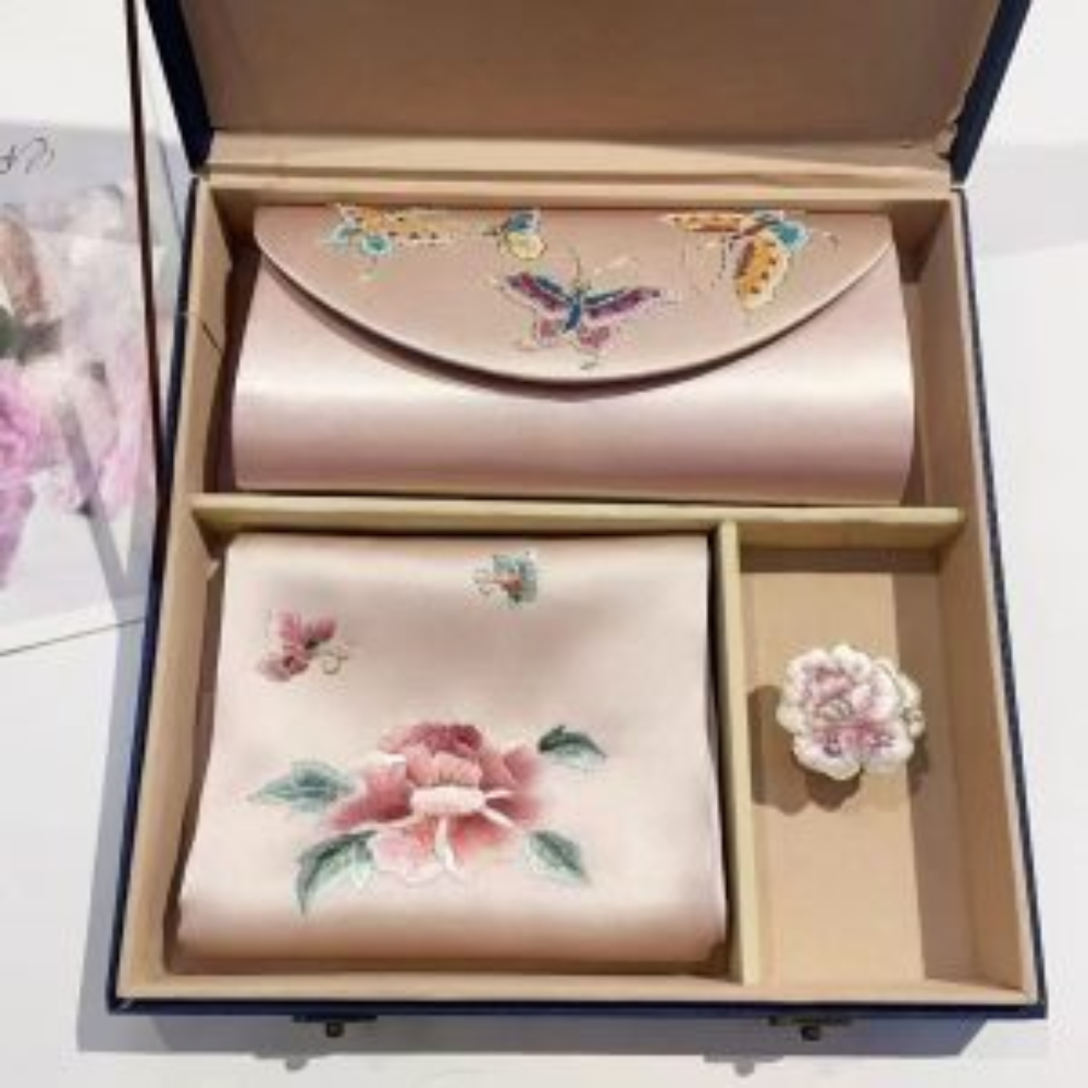 Hand-Embroidered Silk Scarf & Clutch Set - Image 2