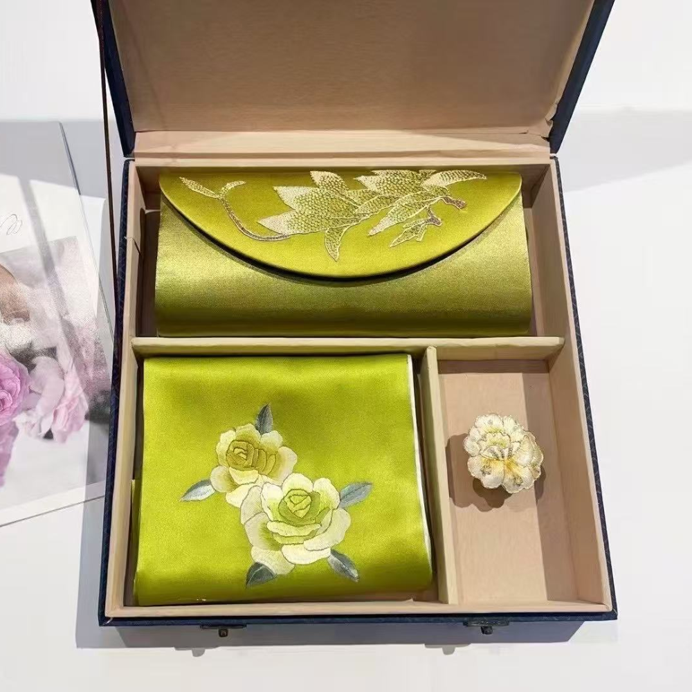 Hand-Embroidered Silk Scarf & Clutch Set - Image 3