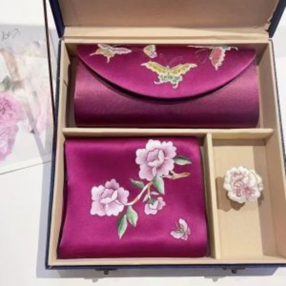 Hand-Embroidered Silk Scarf & Clutch Set - Image 5