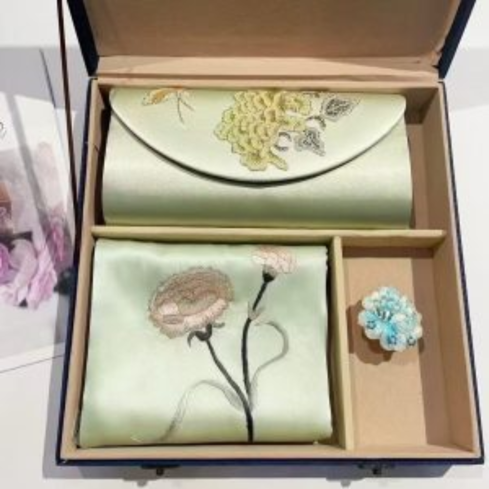 Hand-Embroidered Silk Scarf & Clutch Set - Image 6