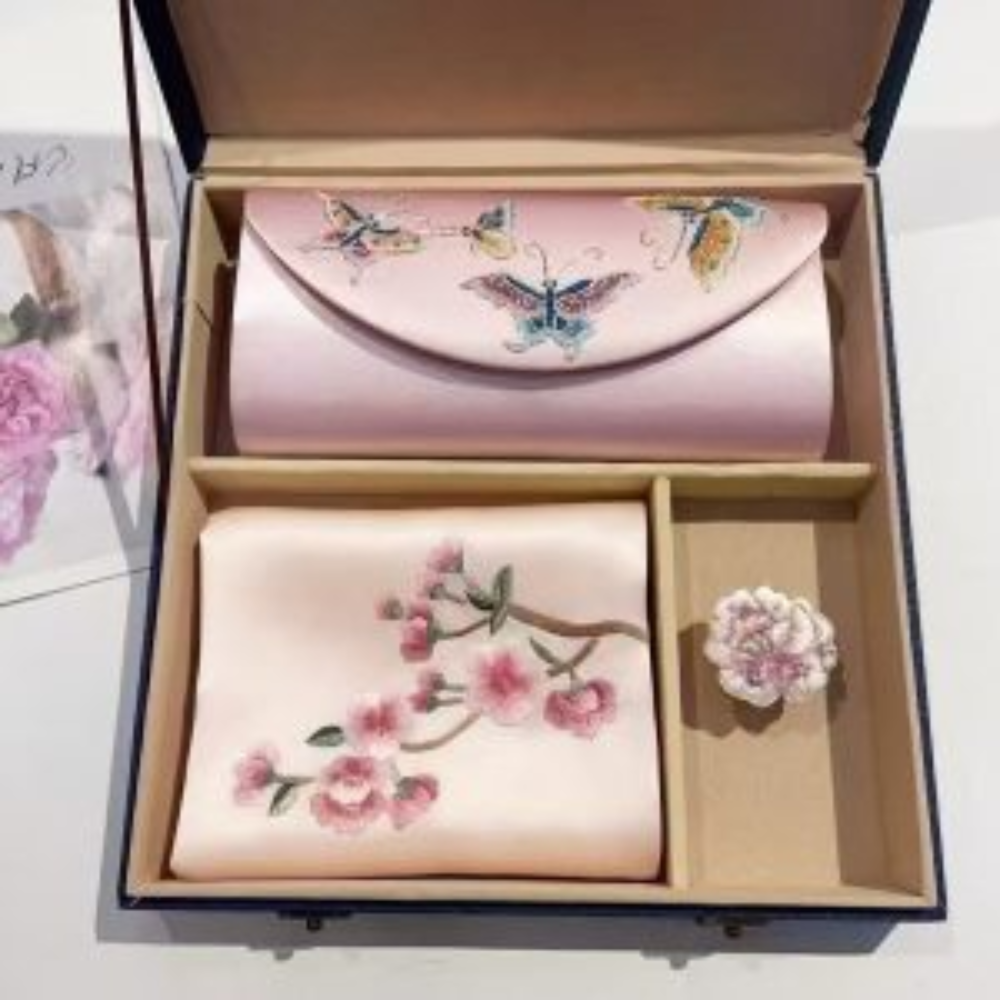 Hand-Embroidered Silk Scarf & Clutch Set - Image 7
