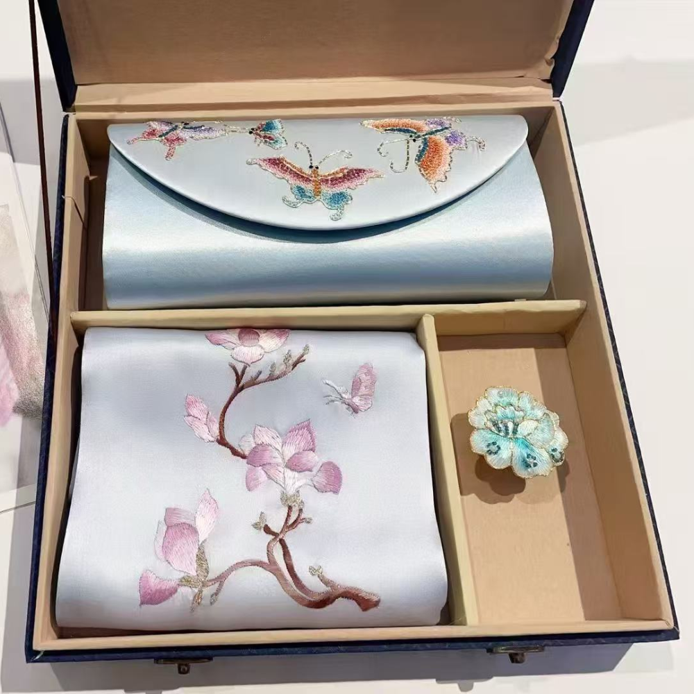 Hand-Embroidered Silk Scarf & Clutch Set - Image 8