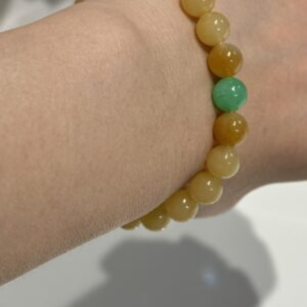 Icy Yellow Round Bead Jadeite Bracelet - Image 2