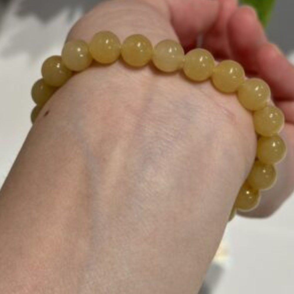 Icy Yellow Round Bead Jadeite Bracelet - Image 3