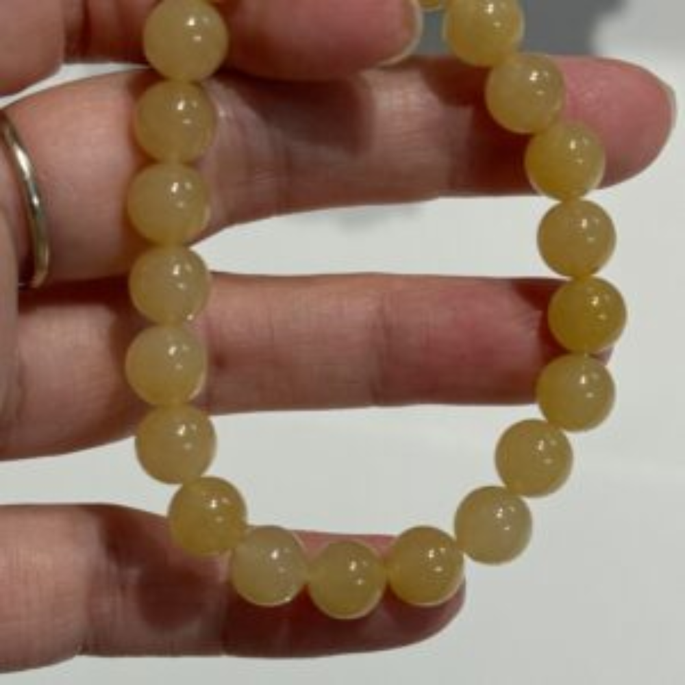 Icy Yellow Round Bead Jadeite Bracelet - Image 5