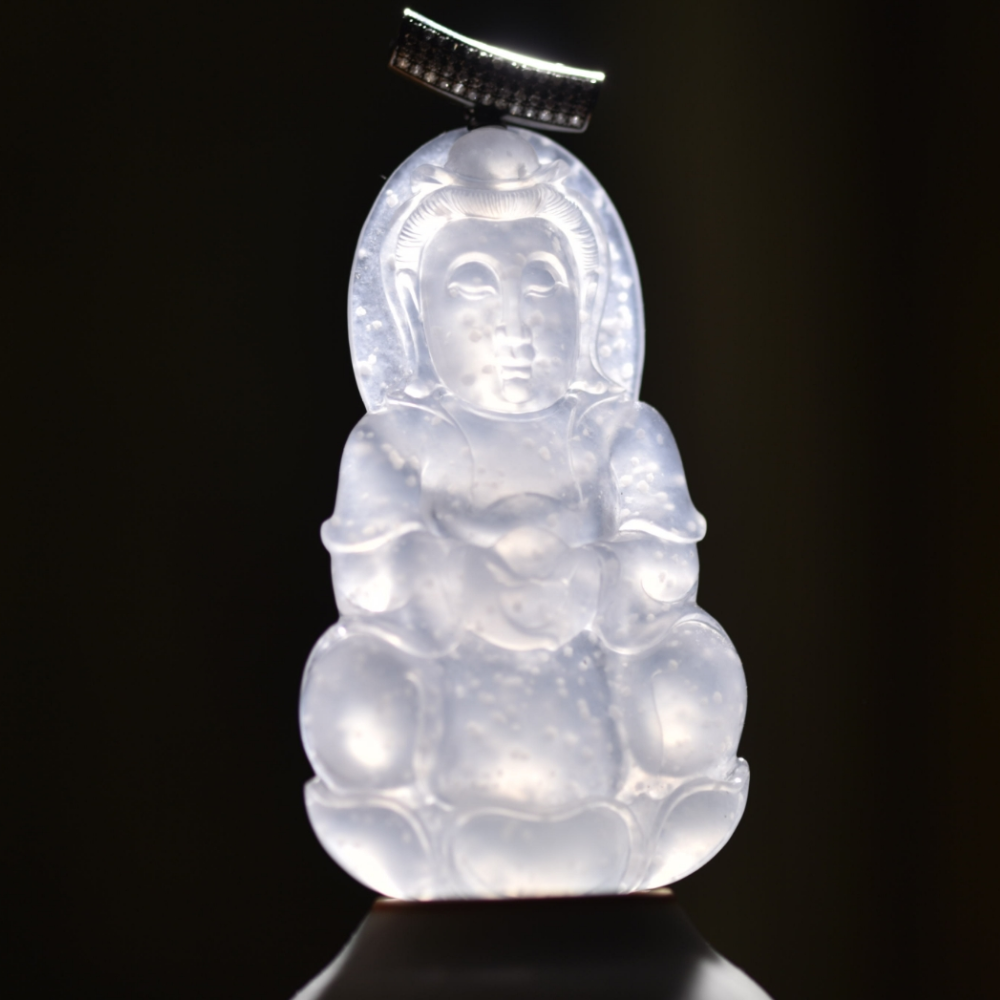 Snowflake Jadeite Guanyin Pendant - Image 2