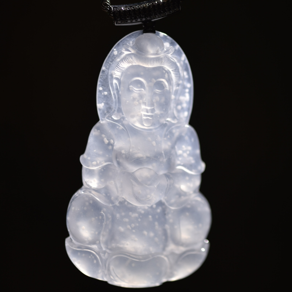 Snowflake Jadeite Guanyin Pendant - Image 4