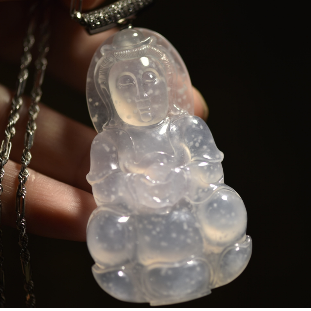 Snowflake Jadeite Guanyin Pendant - Image 6