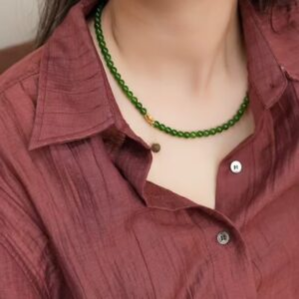 Vintage Green Nephrite Jade Collarbone Chain - Image 6