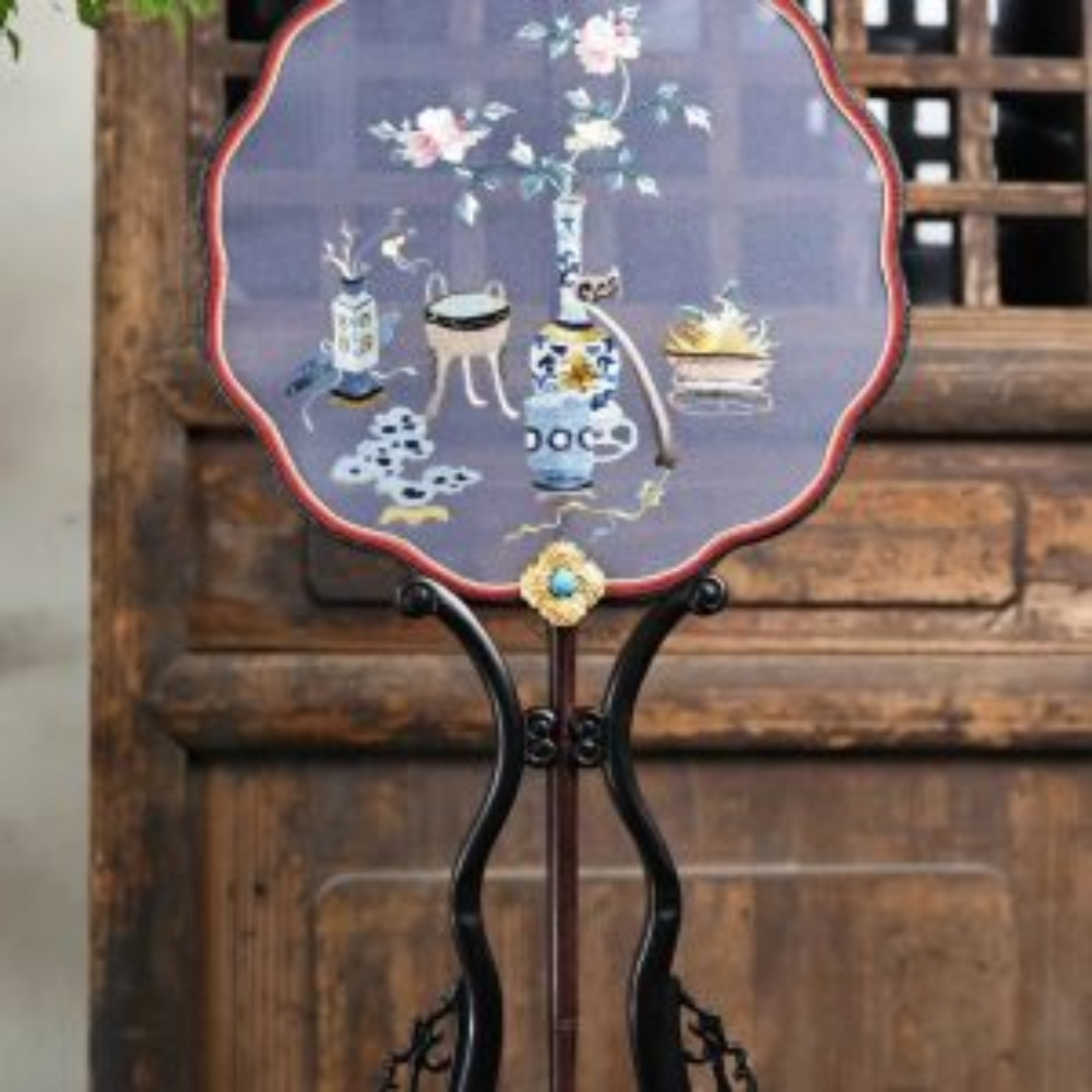 Handcrafted Silk Thread Embroidered Fan - Image 15