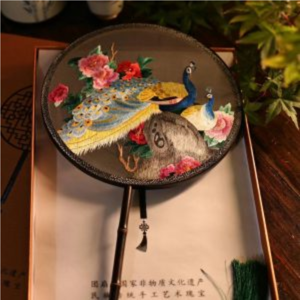 Handcrafted Silk Thread Embroidered Fan - Image 2