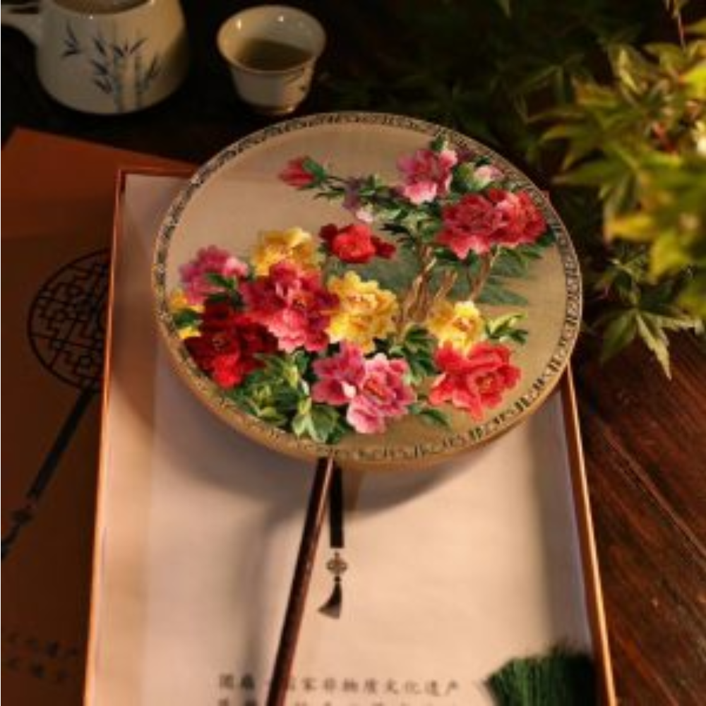Handcrafted Silk Thread Embroidered Fan - Image 3