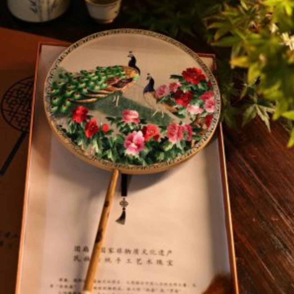 Handcrafted Silk Thread Embroidered Fan - Image 4