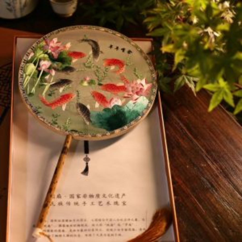 Handcrafted Silk Thread Embroidered Fan - Image 5