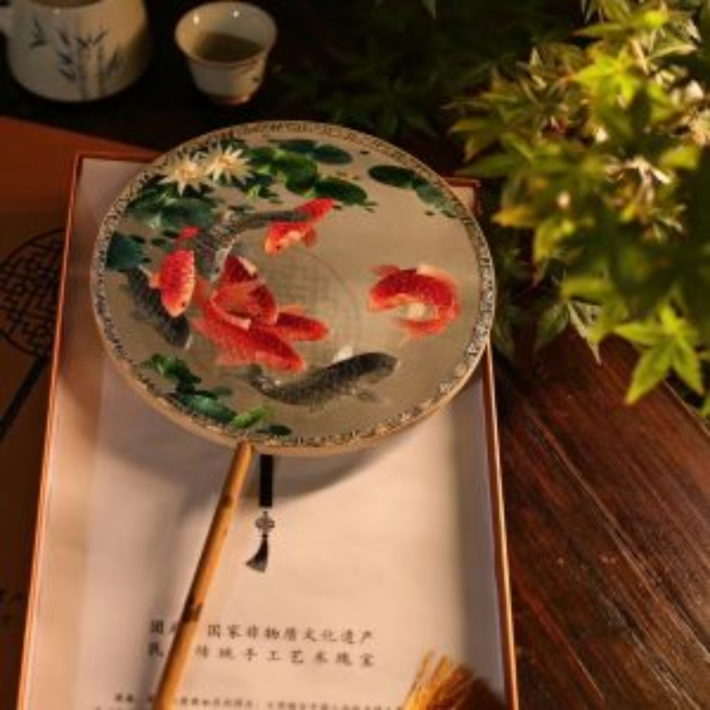 Handcrafted Silk Thread Embroidered Fan - Image 6