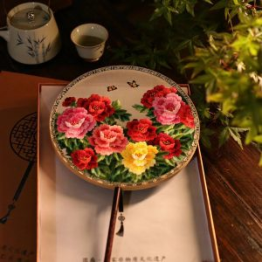 Handcrafted Silk Thread Embroidered Fan - Image 8