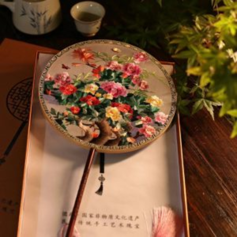 Handcrafted Silk Thread Embroidered Fan - Image 9